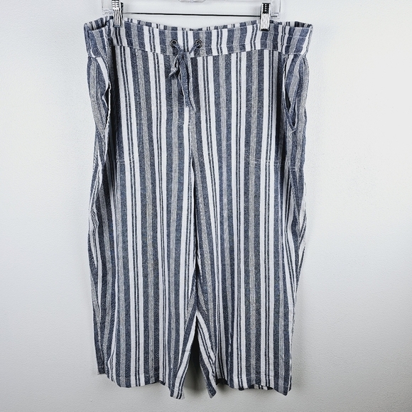 Per Se Blue & White Linen Blend Striped Capri Cropped Pants, size 1X - Picture 1 of 7